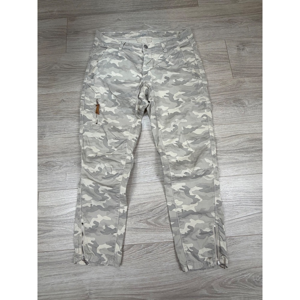 MAC Rich Jeans Womens Camo Cargo Pants Grey White Slim Ankle‎ Zip Size 40/26